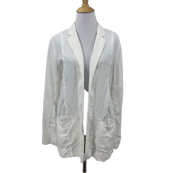 Saks Fifth Avenue Linen Blazer Womens M Medium White Open Front Notch Collar - Picture 1 of 12